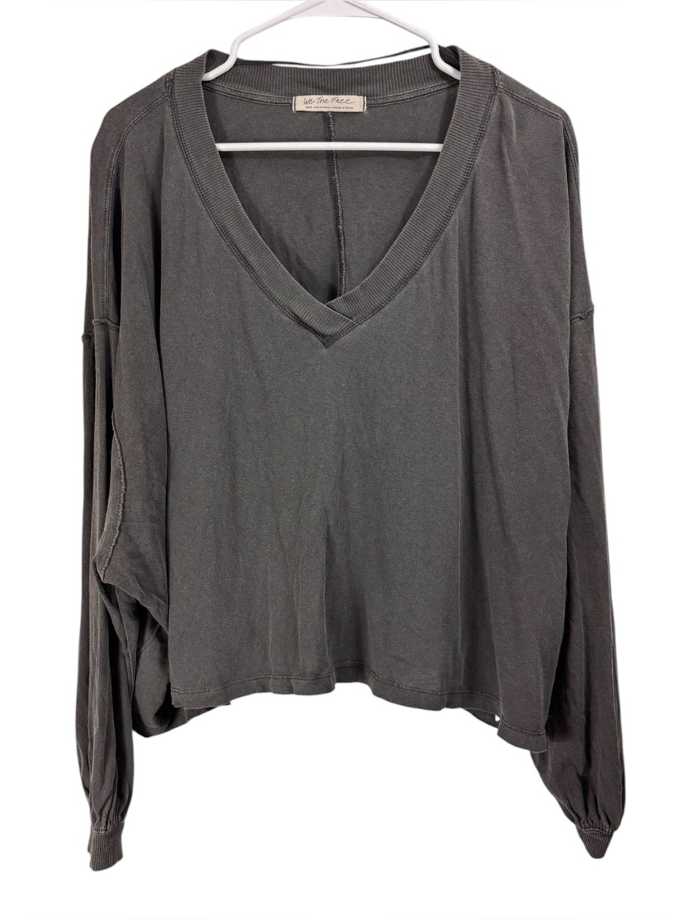 We The Free People On My Mind Slouchy Oversized V Neck Tee Shirt Gray Size Small